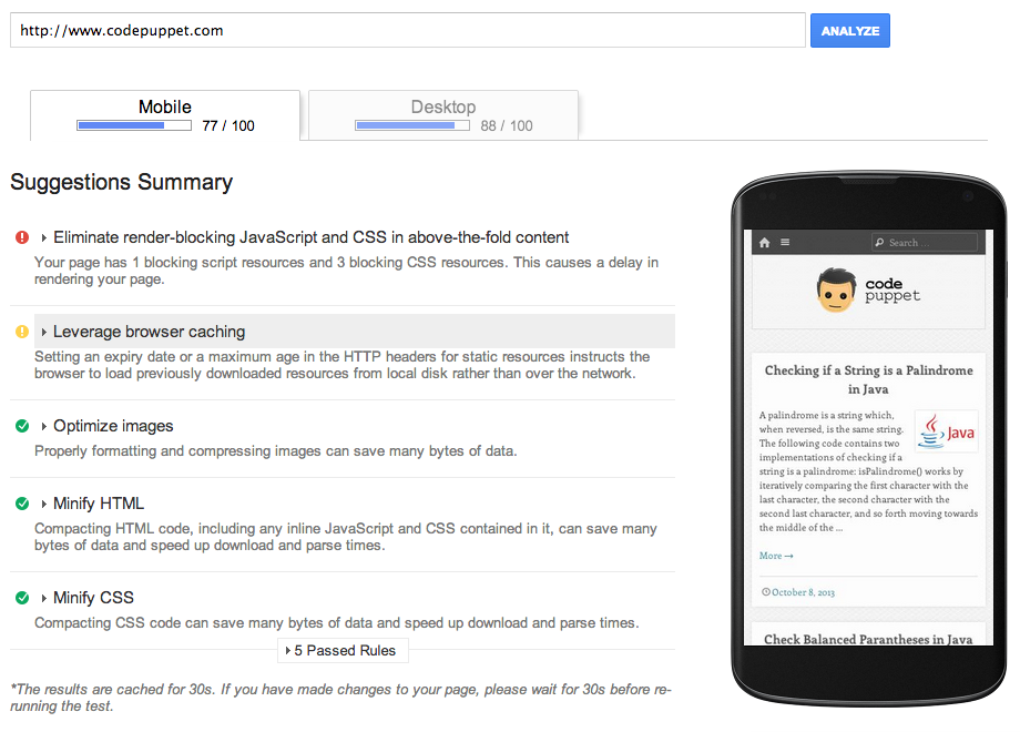 Here's the PageSpeed Insights report when I ran it on CodePuppet.